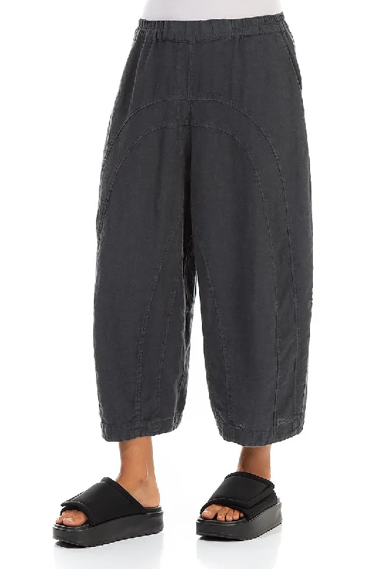 Loose Back Pockets Graphite Linen Trousers