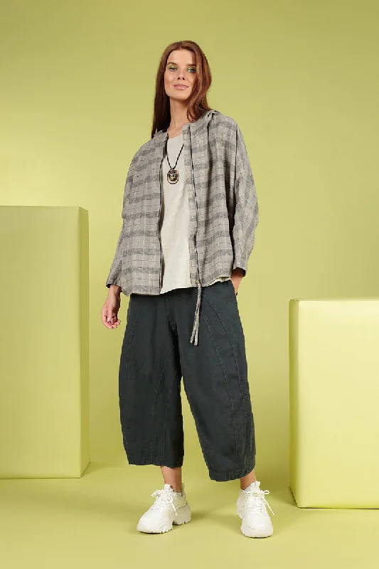 Loose Back Pockets Graphite Linen Trousers