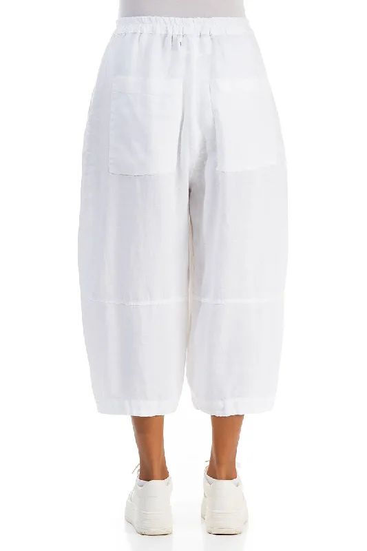 Loose Back Pockets White Linen Trousers