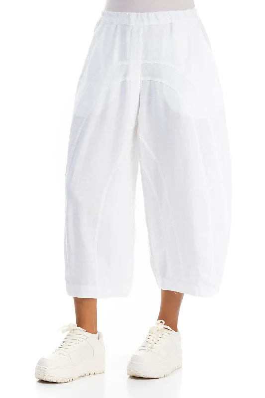 Loose Back Pockets White Linen Trousers