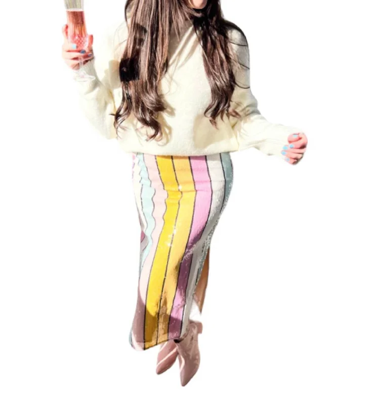 Lover Era Striped Sequin Midi Skirt In Multi Color