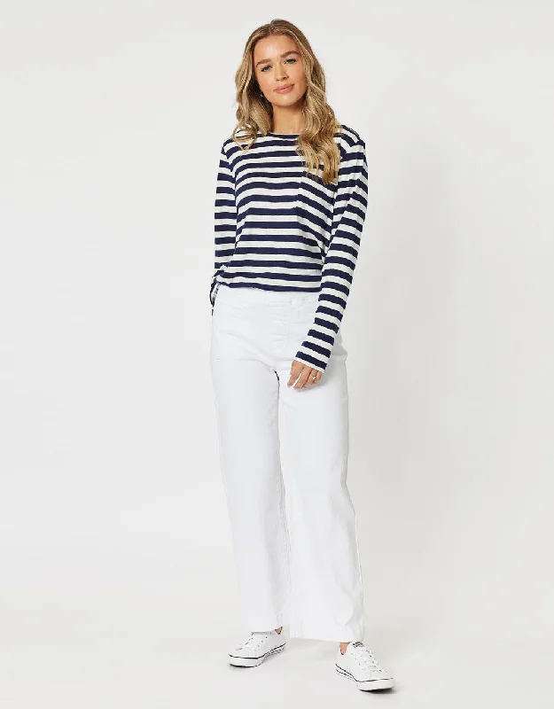 Maddy Pull On Wide Leg Jean - White