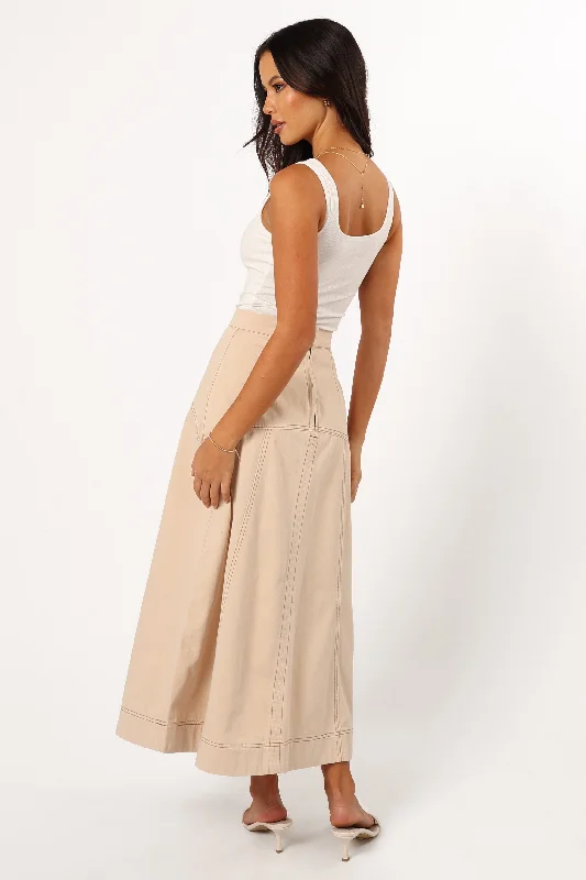 Mariela Denim Midi Skirt - Sand