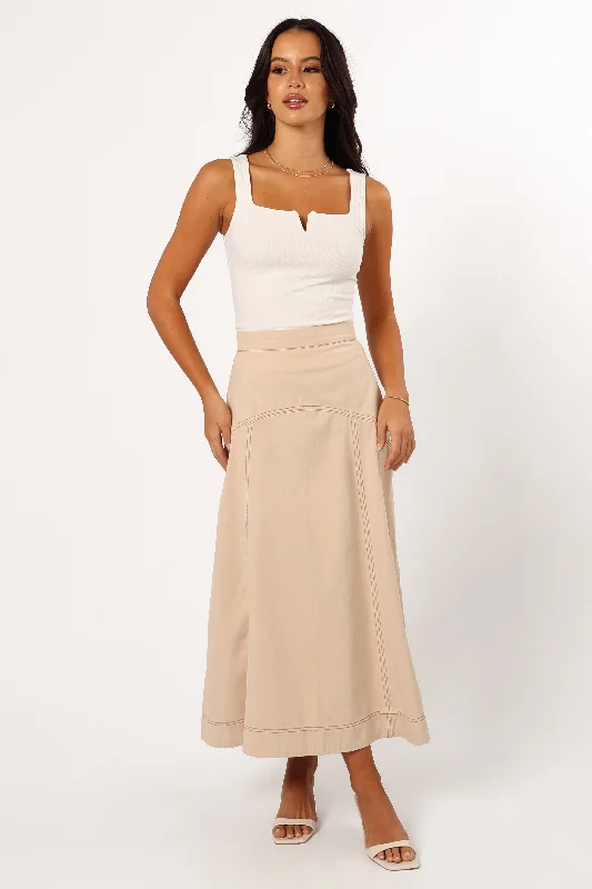 Mariela Denim Midi Skirt - Sand