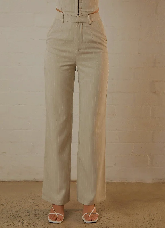 Mia Suit Pants - Stone Pinstripe