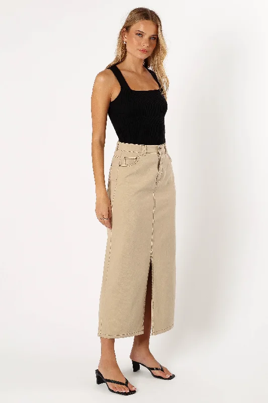 Mila Midi Denim Skirt - Beige