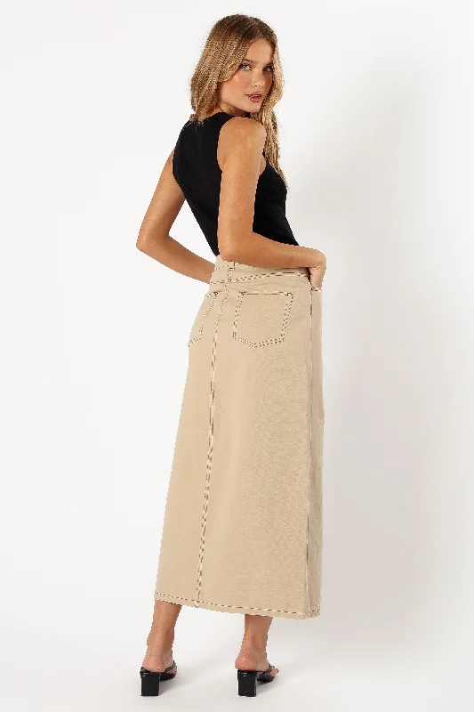 Mila Midi Denim Skirt - Beige