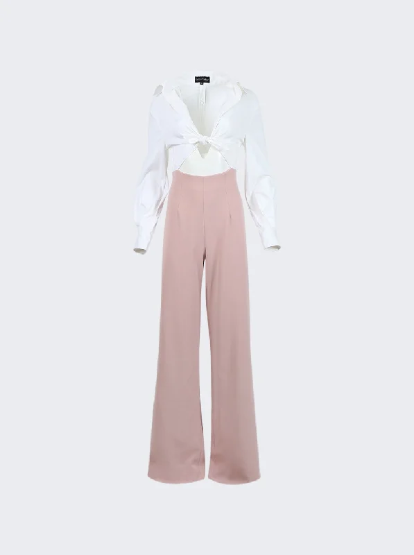 Mixed Media Tie Top Jumpsuit Blush