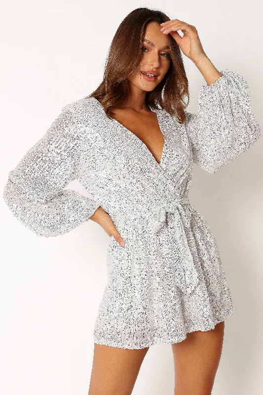 Monica Sequin Playsuit - Silver