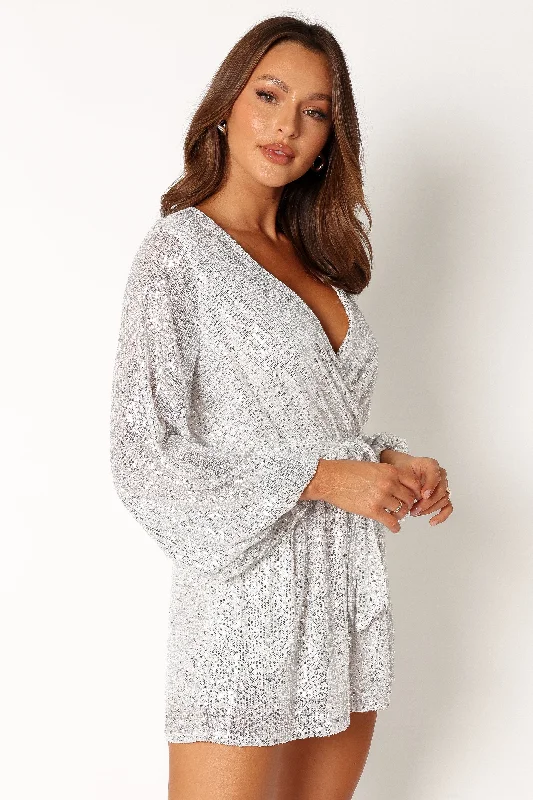 Monica Sequin Playsuit - Silver