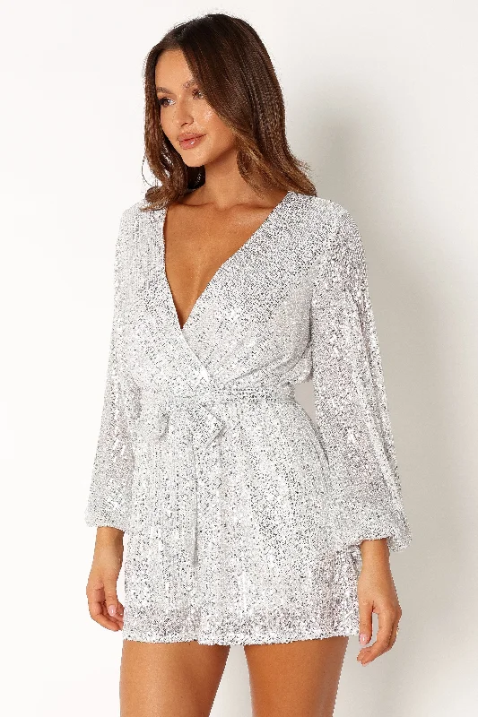 Monica Sequin Playsuit - Silver