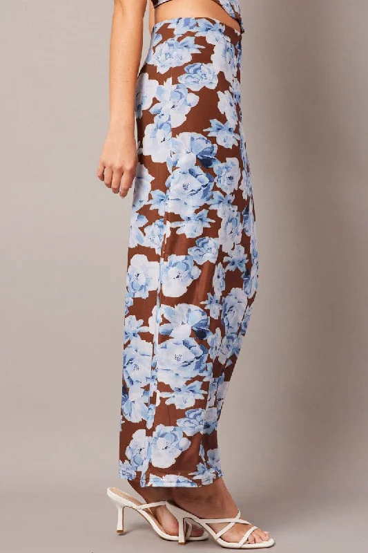 Multi Floral Maxi Skirt High Rise Mesh