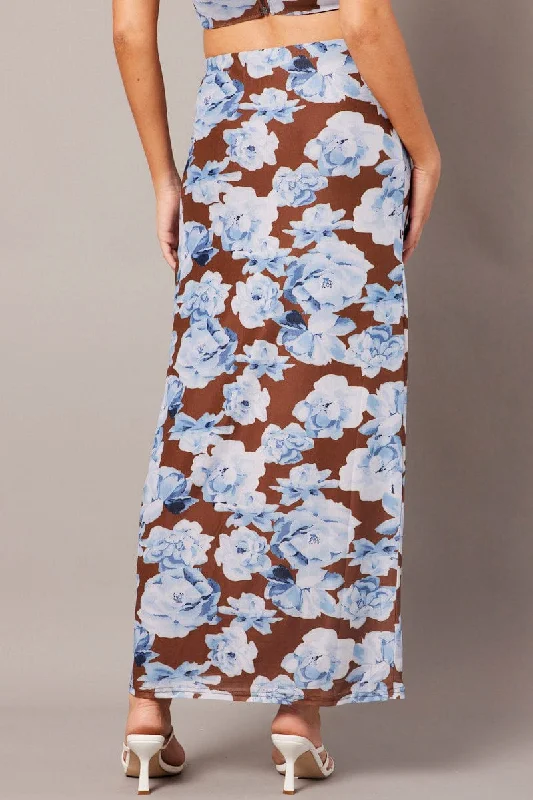 Multi Floral Maxi Skirt High Rise Mesh