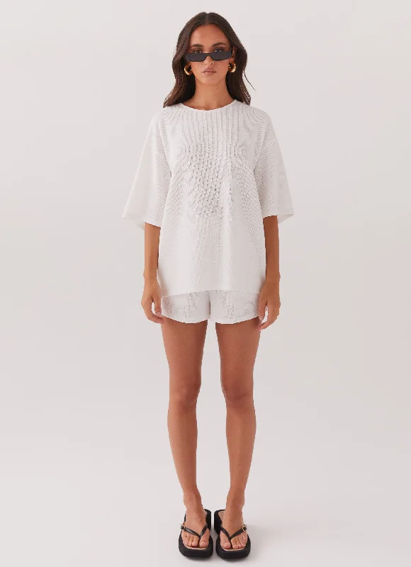 Ocean Waves Knit Shorts - White