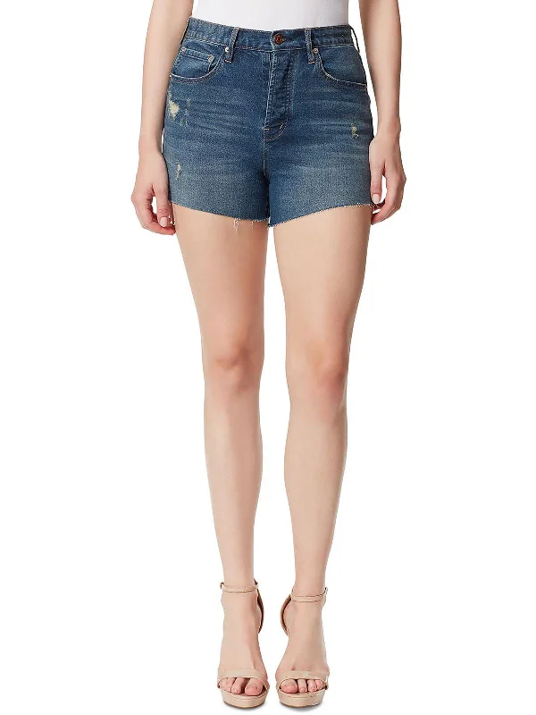 Ongoing Womens Distressed Dyed Denim Shorts