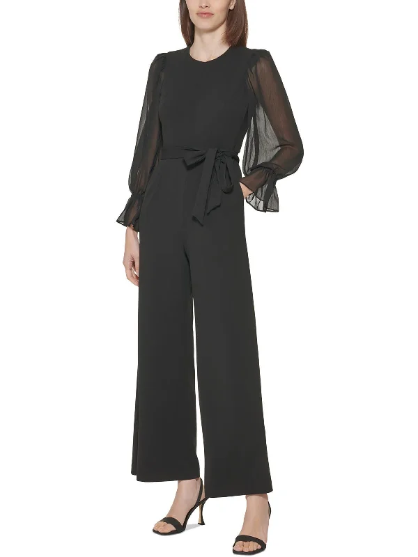 Petites Womens Chiffon Crepe Jumpsuit