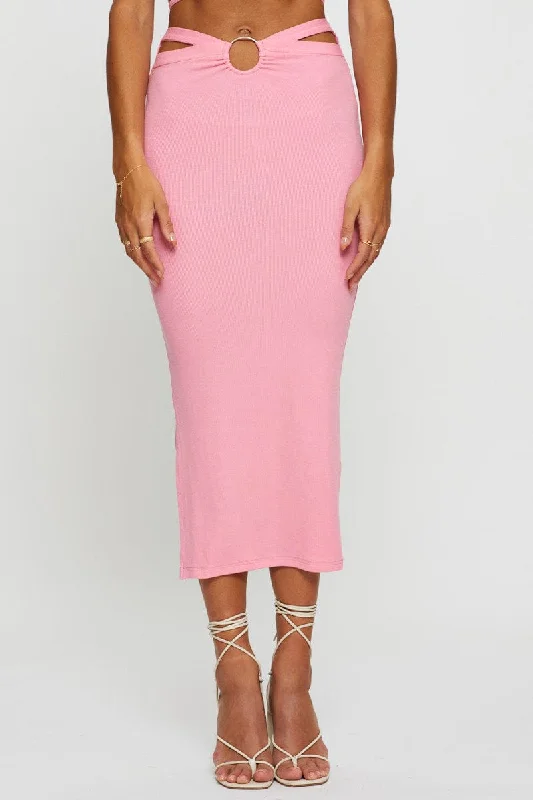 Pink Maxi Skirt Side Split