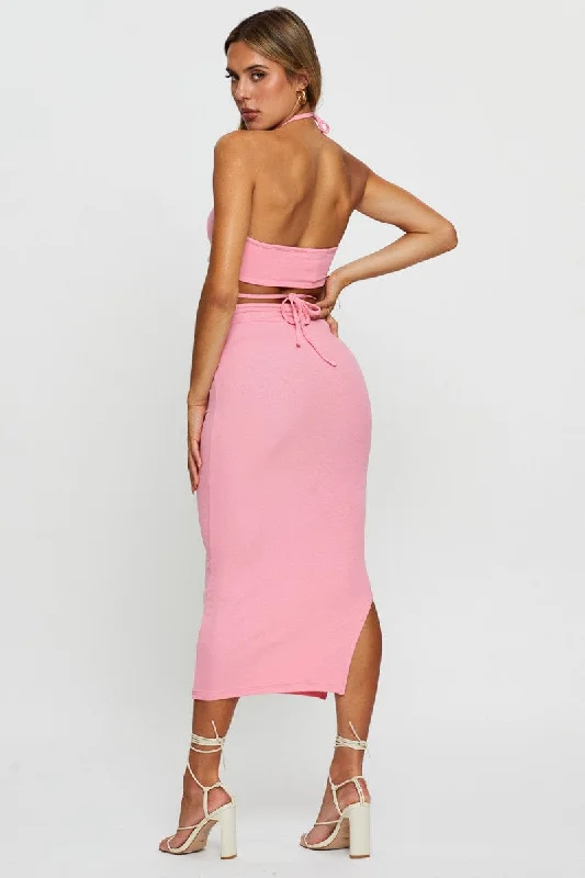 Pink Maxi Skirt Side Split