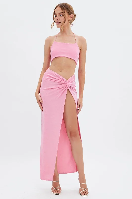 Pink Twist Maxi Skirt