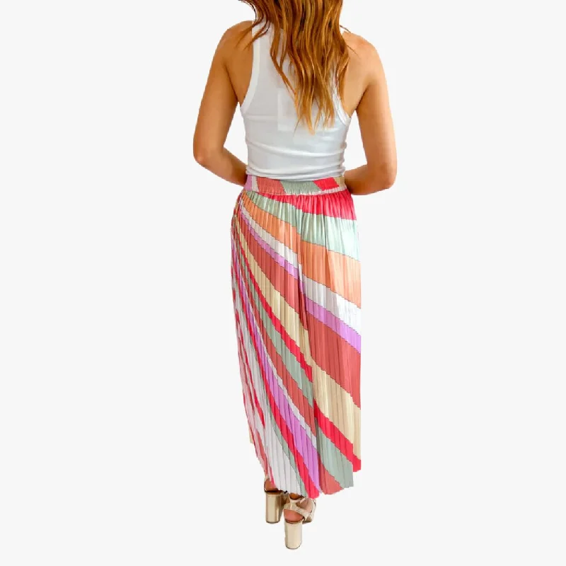 Pleated Midi Skirt (Multi Stripe)