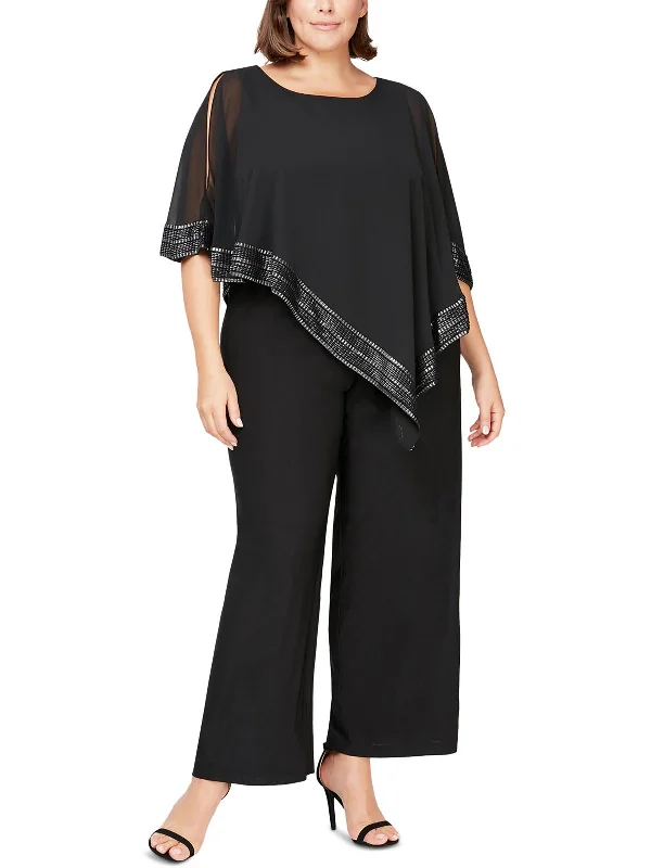 Plus Womens Chiffon Asymmetrical Jumpsuit