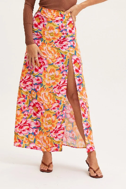 Print Maxi Skirt High Rise