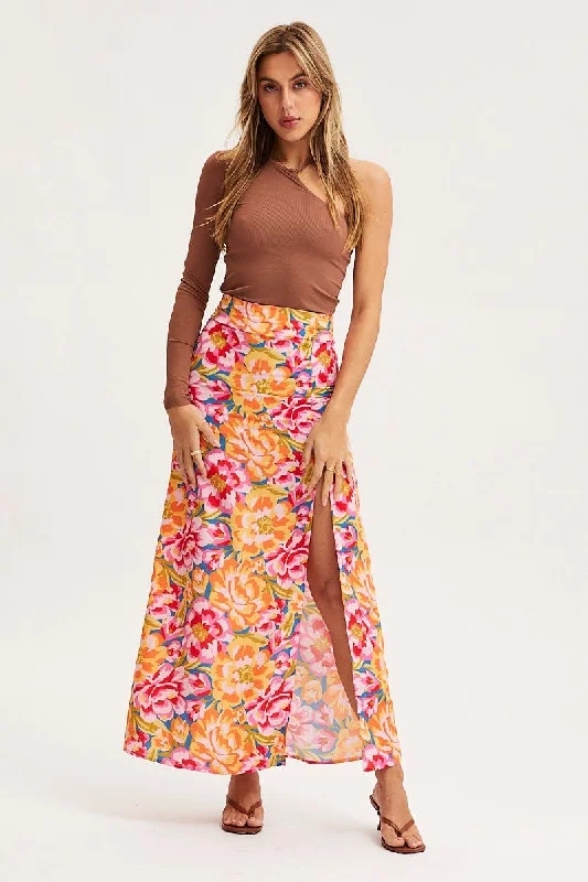 Print Maxi Skirt High Rise