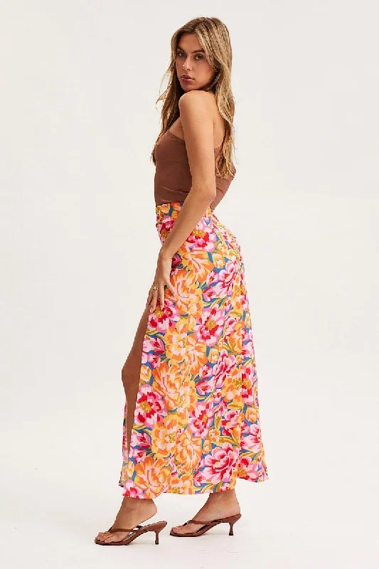 Print Maxi Skirt High Rise