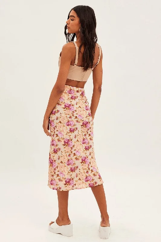 Print Print Midi Skirt Slip Lined Chiffon