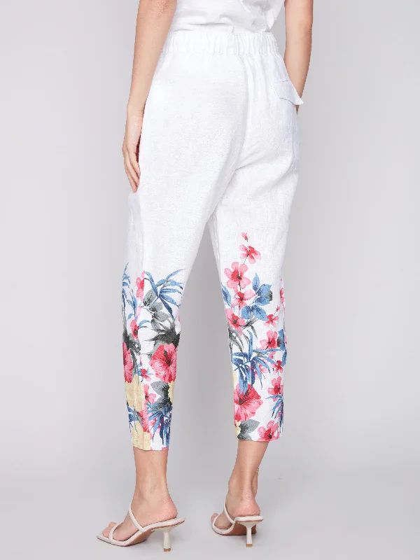 Printed Linen Pull-On Pants - Maui