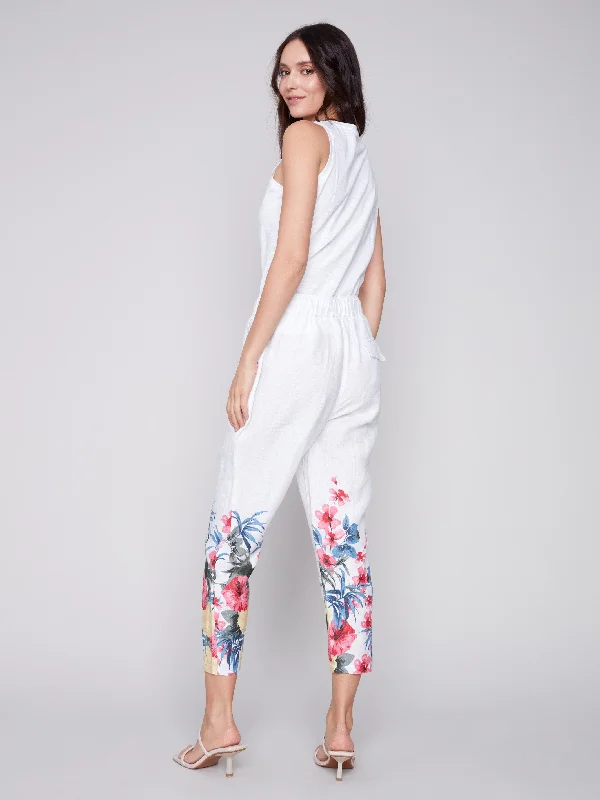 Printed Linen Pull-On Pants - Maui