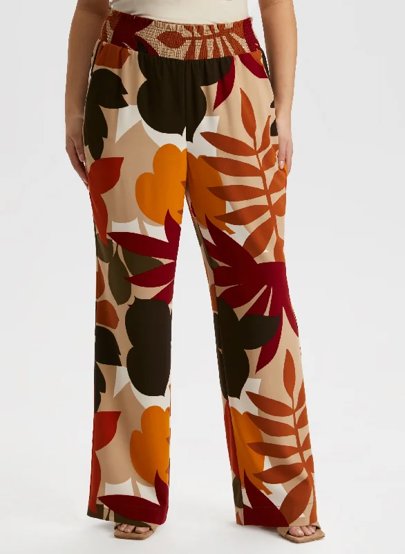 Printed Wide Leg Pull-On Pants