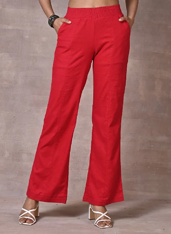 Red Long Plain Pant