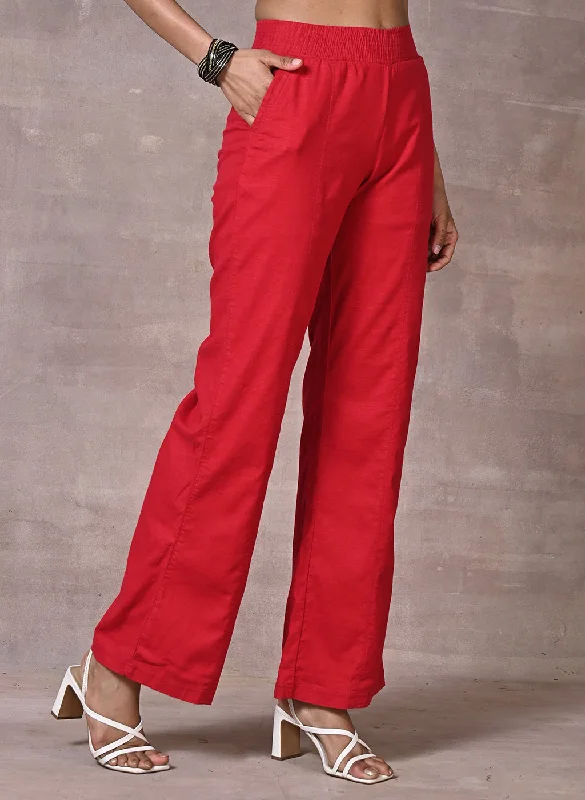 Red Long Plain Pant