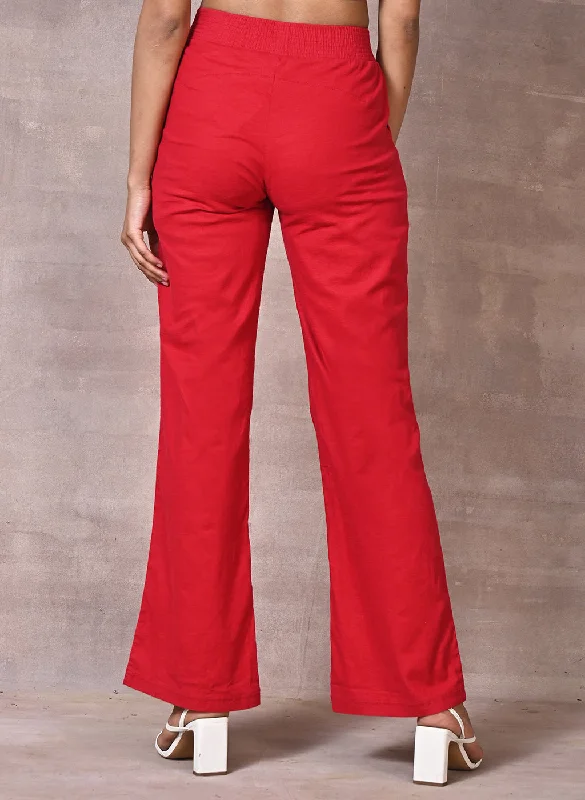 Red Long Plain Pant