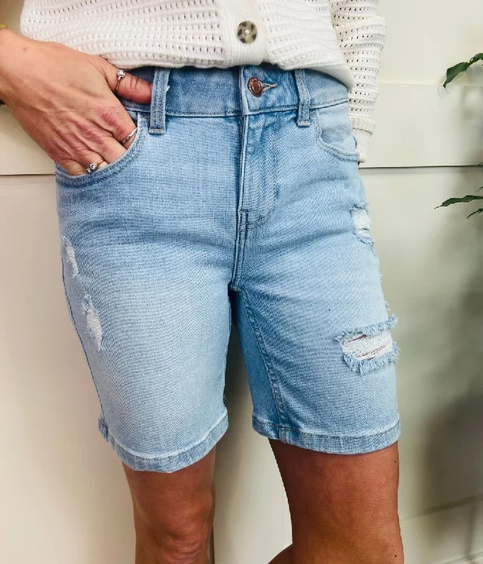 Vintage Look Denim Mid Length Boy Shorts