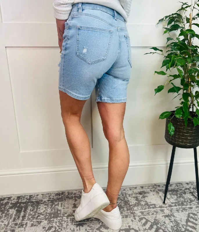 Vintage Look Denim Mid Length Boy Shorts