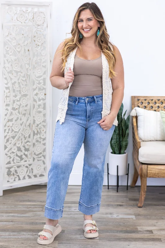 Risen Light Wash High Rise Crop Wide Leg Jeans