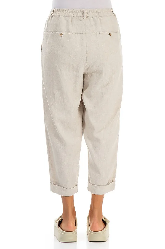 Roll Up Natural Linen Trousers