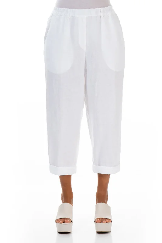 Roll Up White Linen Trousers