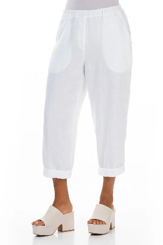 Roll Up White Linen Trousers