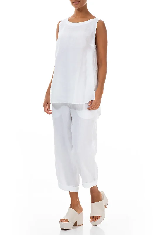 Roll Up White Linen Trousers