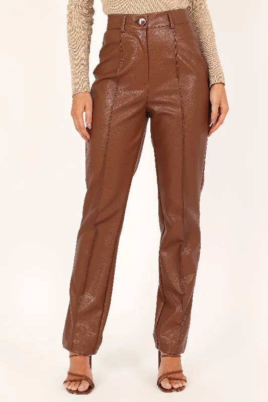 Sandy Faux Leather Pants - Chocolate Brown