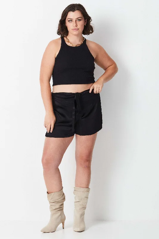 Satin Lounge Shorts - Black