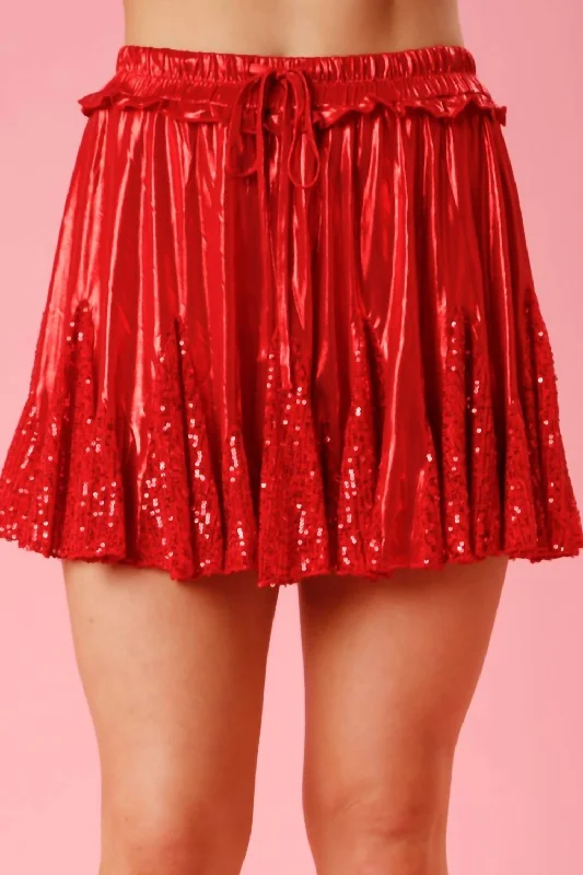 Sequin & Foil Contrast Skort In Red