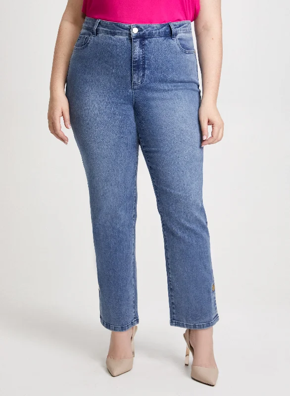 Slit Hem Straight Leg Jeans