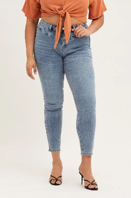 Steel Blue High Rise Acid Wash Skinny Denim Jeans