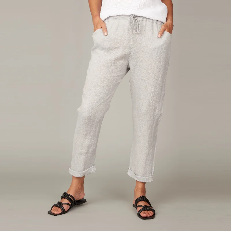 Straight Leg Drawstring Linen Pant (Pebble)