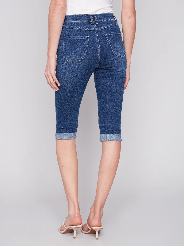 Stretch Denim Pedal Pusher Pants - Indigo