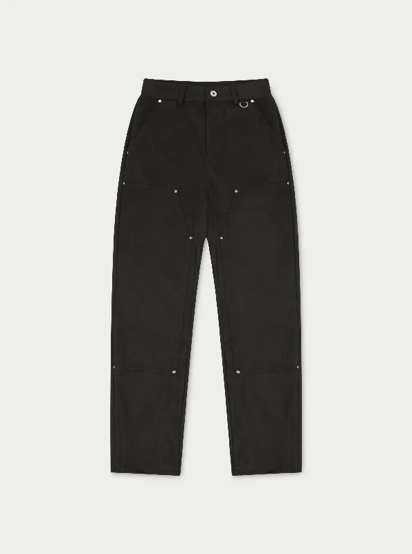 SUEDE CARPENTER STRAIGHT LEG TROUSERS - BLACK